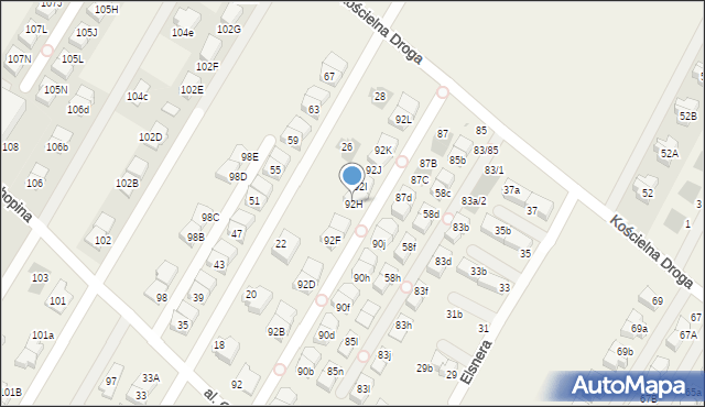 Łomianki Dolne, Aleja Chopina Fryderyka, 92H, mapa Łomianki Dolne