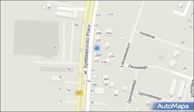 Lublin, Aleja Spółdzielczości Pracy, 105, mapa Lublina