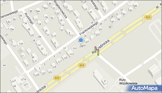 Lublin, Aleja Kraśnicka, 109, mapa Lublina