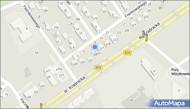 Lublin, Aleja Kraśnicka, 119, mapa Lublina