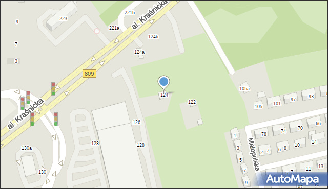 Lublin, Aleja Kraśnicka, 124, mapa Lublina