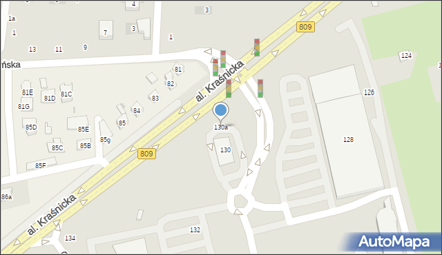 Lublin, Aleja Kraśnicka, 130a, mapa Lublina