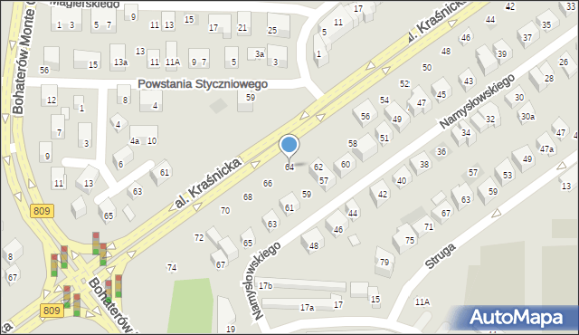 Lublin, Aleja Kraśnicka, 64, mapa Lublina