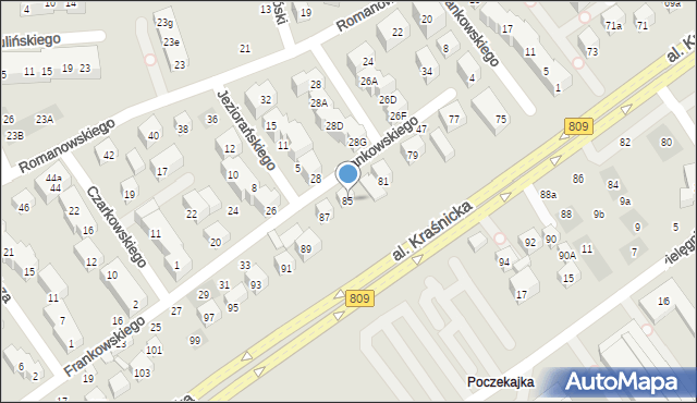 Lublin, Aleja Kraśnicka, 85, mapa Lublina