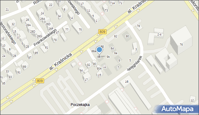 Lublin, Aleja Kraśnicka, 88/1, mapa Lublina