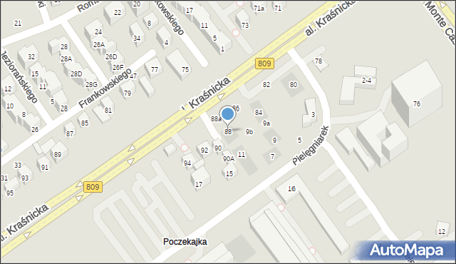 Lublin, Aleja Kraśnicka, 88, mapa Lublina