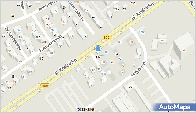 Lublin, Aleja Kraśnicka, 88a, mapa Lublina