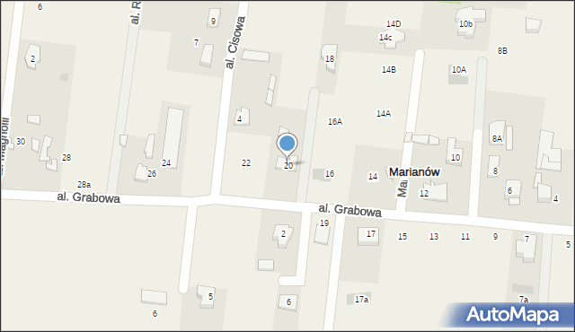 Marianów, Aleja Grabowa, 20, mapa Marianów
