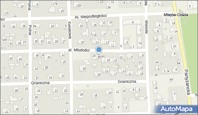 Milejów-Osada, Aleja Młodości, 20, mapa Milejów-Osada