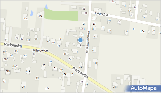 Milejowice, Aleja Kasztanowa, 5, mapa Milejowice