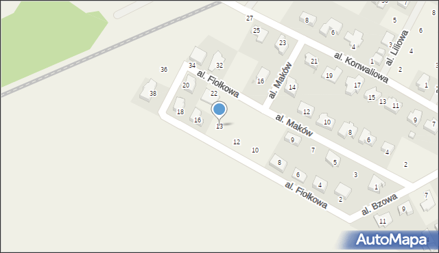 Mokronos Górny, Aleja Fiołkowa, 13, mapa Mokronos Górny