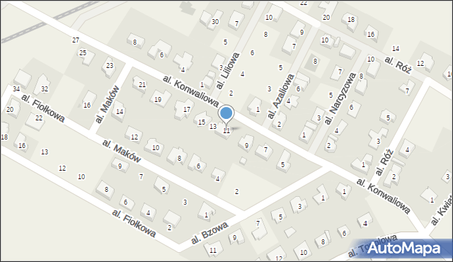 Mokronos Górny, Aleja Konwaliowa, 11, mapa Mokronos Górny