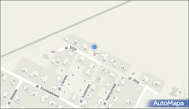 Mokronos Górny, Aleja Róż, 22, mapa Mokronos Górny