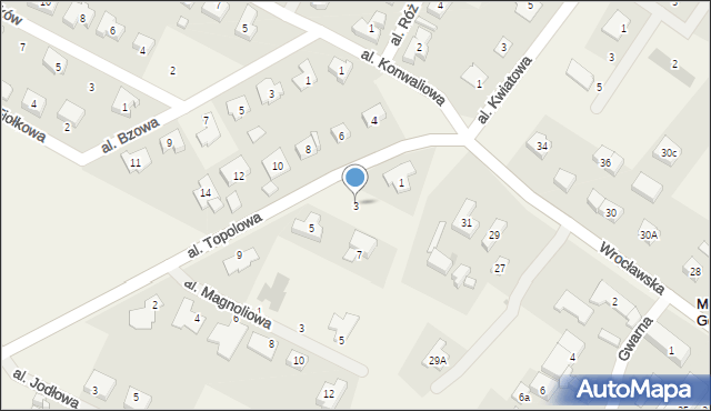 Mokronos Górny, Aleja Topolowa, 3, mapa Mokronos Górny