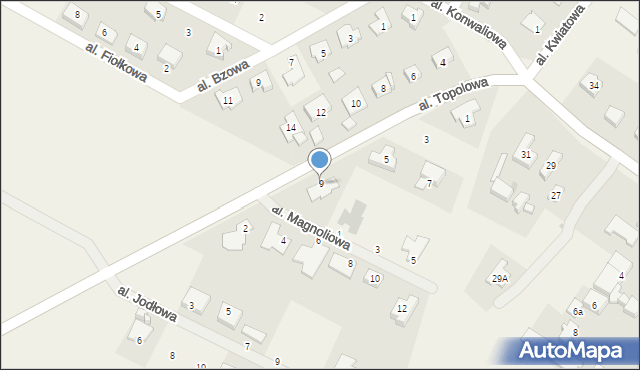 Mokronos Górny, Aleja Topolowa, 9, mapa Mokronos Górny