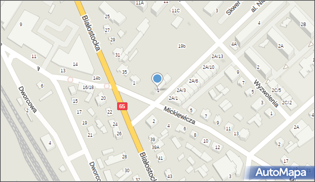 Mońki, Aleja Niepodległości, 1, mapa Mońki