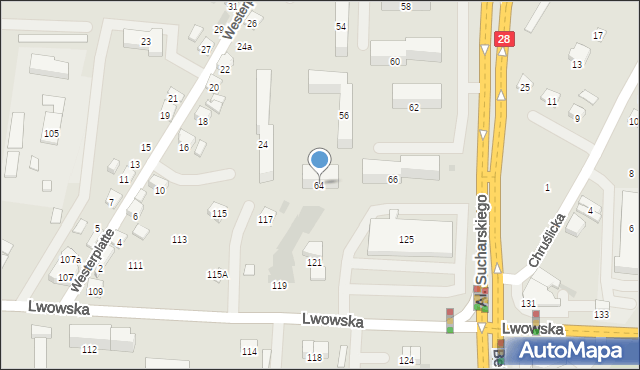 Nowy Sącz, Aleje Sucharskiego Henryka, mjr., 64, mapa Nowego Sącza