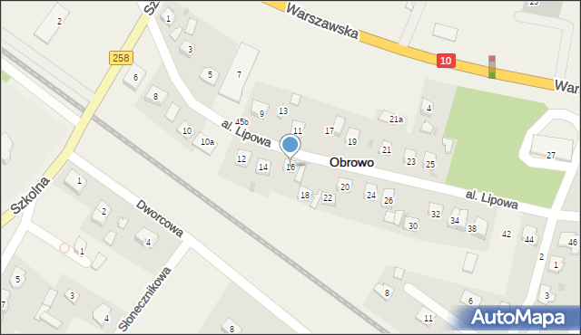Obrowo, Aleja Lipowa, 16, mapa Obrowo