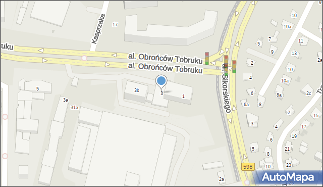 Olsztyn, Aleja Obrońców Tobruku, 3, mapa Olsztyna
