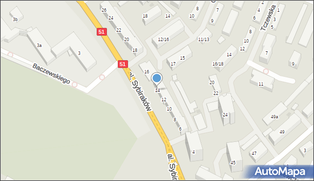 Olsztyn, Aleja Sybiraków, 14, mapa Olsztyna