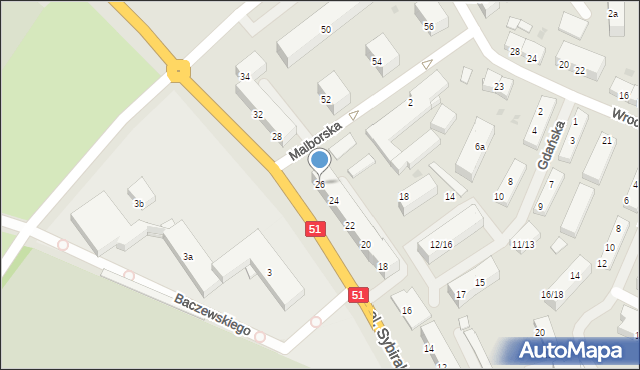 Olsztyn, Aleja Sybiraków, 26, mapa Olsztyna