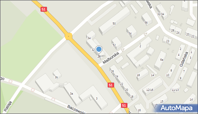 Olsztyn, Aleja Sybiraków, 28, mapa Olsztyna