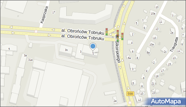 Olsztyn, Aleja Obrońców Tobruku, 1, mapa Olsztyna