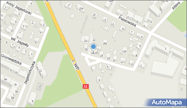 Ostrzeszów, Altera Franciszka, gen., 20a, mapa Ostrzeszów