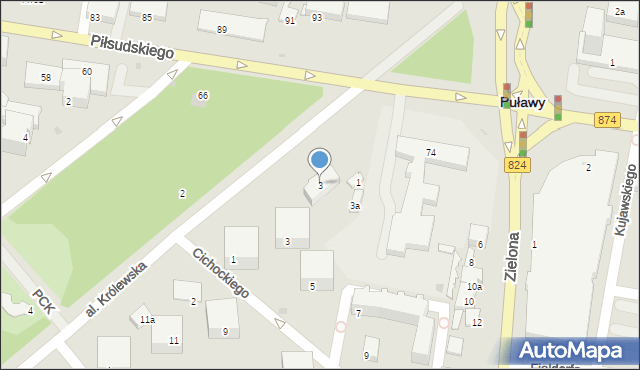 Puławy, Aleja Królewska, 3, mapa Puław