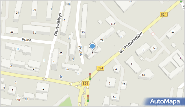 Puławy, Aleja Partyzantów, 3, mapa Puław