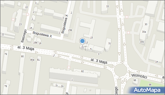 Słupsk, Aleja 3 Maja, 11, mapa Słupska