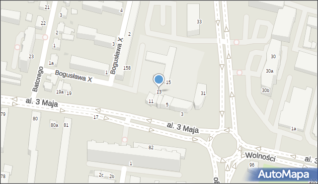 Słupsk, Aleja 3 Maja, 13, mapa Słupska