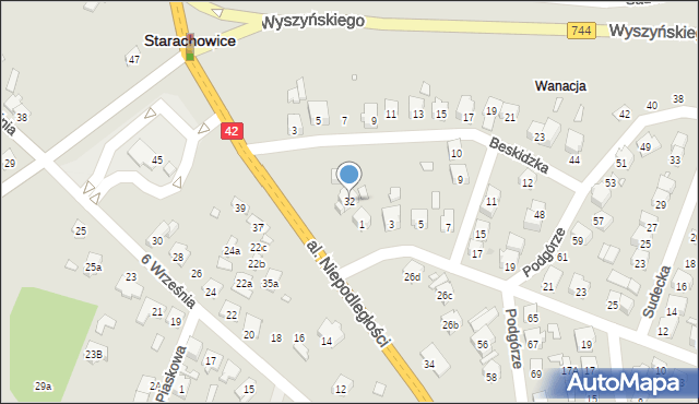 Starachowice, Aleja Niepodległości, 32, mapa Starachowic