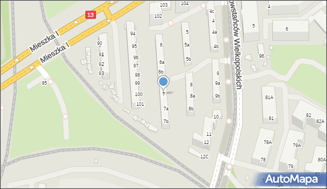 Szczecin, Aleja Powstańców Wielkopolskich, 7, mapa Szczecina