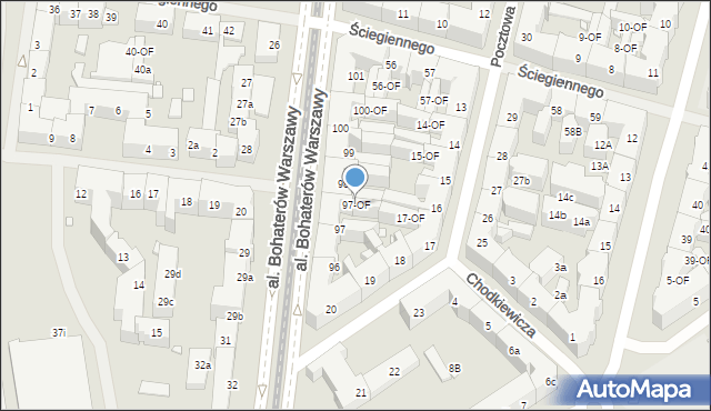 Szczecin, Aleja Bohaterów Warszawy, 97-OF, mapa Szczecina