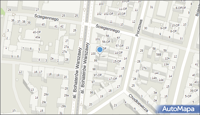 Szczecin, Aleja Bohaterów Warszawy, 99-OF, mapa Szczecina
