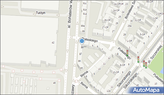 Szczecin, Aleja Bohaterów Warszawy, 88, mapa Szczecina