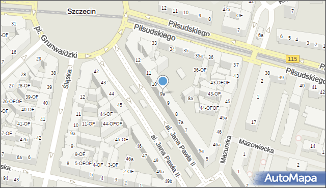 Szczecin, Aleja Papieża Jana Pawła II, 9a, mapa Szczecina