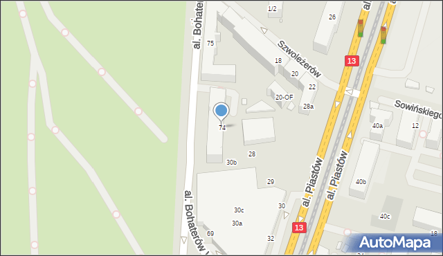 Szczecin, Aleja Bohaterów Warszawy, 74, mapa Szczecina