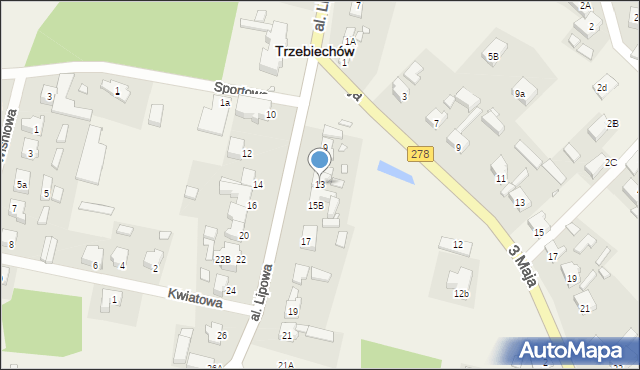 Trzebiechów, Aleja Lipowa, 13, mapa Trzebiechów