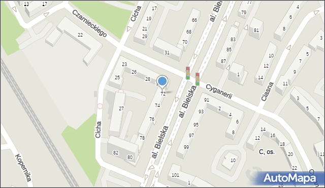 Tychy, Aleja Bielska, 72, mapa Tychów