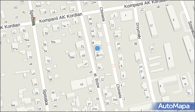 Warszawa, Aleja Bzów, 36, mapa Warszawy