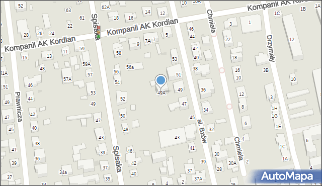 Warszawa, Aleja Bzów, 49A, mapa Warszawy