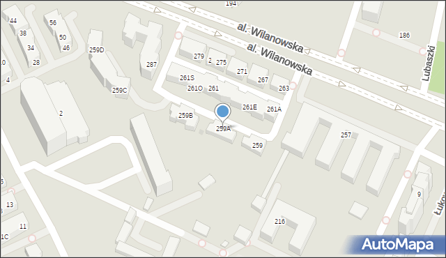 Warszawa, Aleja Wilanowska, 259A, mapa Warszawy