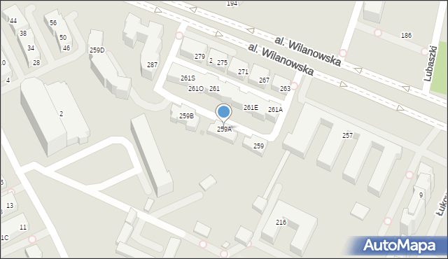 Warszawa, Aleja Wilanowska, 259A, mapa Warszawy