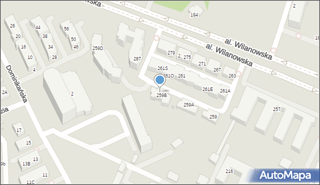 Warszawa, Aleja Wilanowska, 259C, mapa Warszawy