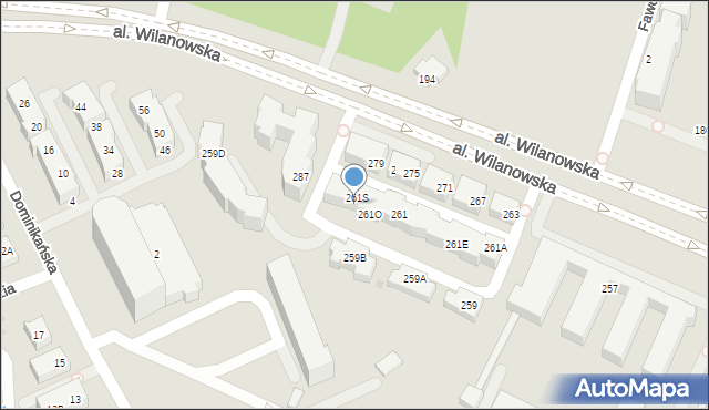 Warszawa, Aleja Wilanowska, 261R, mapa Warszawy