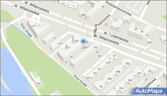 Warszawa, Aleja Wilanowska, 103A, mapa Warszawy