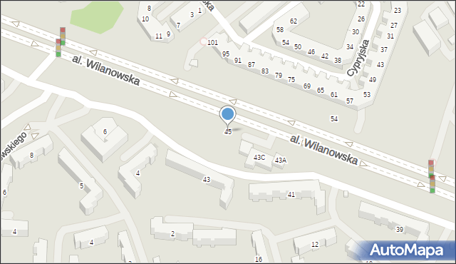 Warszawa, Aleja Wilanowska, 45, mapa Warszawy
