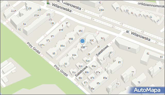 Warszawa, Aleja Wilanowska, 93B, mapa Warszawy